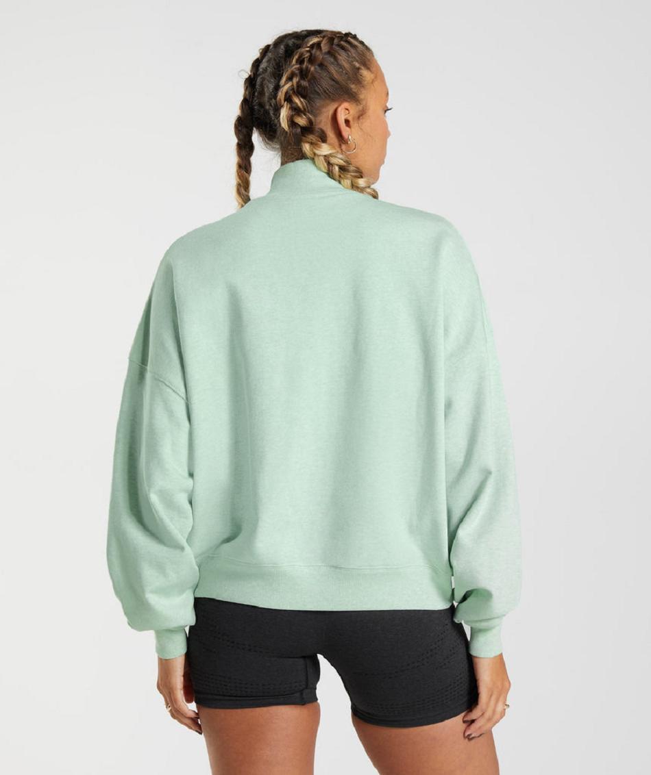 Correr Con Capucha Gymshark Rest Day Sweats 1/2 Zip Pullover Mujer Verde | CO 2597SGL